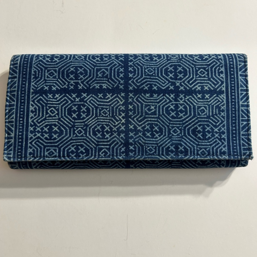 SAK SAUM YKK FOR FREEDOM 100% COTTON BLUE BOHEMIAN PATTERN WALLET SNAP CLOSURE